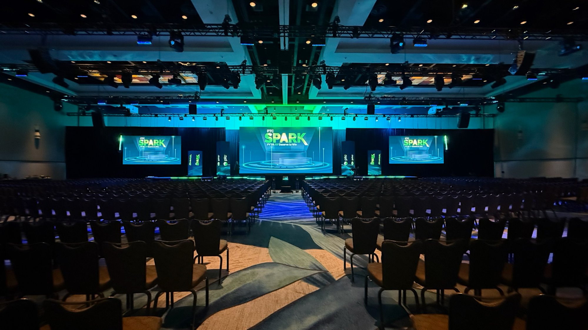 Showbox AV production at Hyatt Regency Orlando — full stage LED wall and intelligent lighting for PTC Spark corporate conference