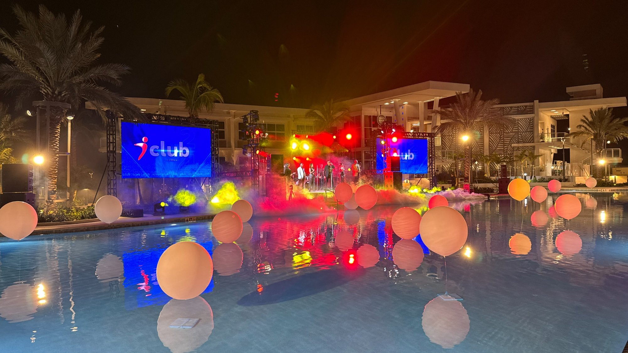 Showbox outdoor event production Scottsdale Arizona — LED video walls and stage lighting for poolside corporate event